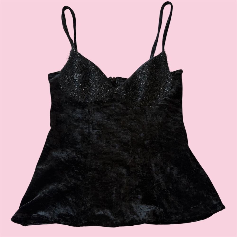 Italian Black velvet cami top with glittery bust